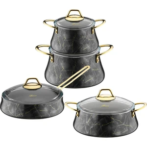Mermer Siyah 8 Parça Tencere Seti