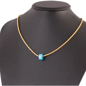 Yıldız Gold Halat Zincir Kolyeli Sade Firuze Taşlı Altın Kaplama Kolye