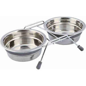 Trixie Köpek Mama Su Kabı, Tıkırtısız, Paslanmaz Çelik, 2 x 0,45 Lt/ø 13 Cm, Gri