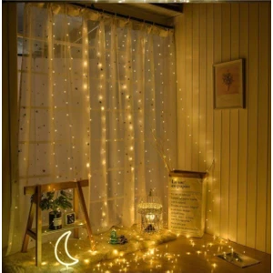 Peri Telli Perde LED Işık Kumandalı 200 Ledli  2 x 2 Metre Usb'li 8 Animasyonlu Günışığı