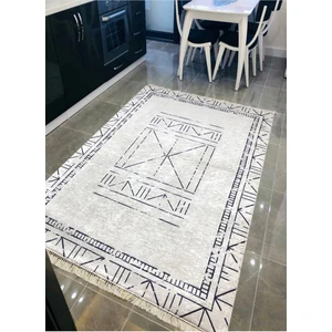 STY Home Hit Hit Kaymaz Tabanlı Yıkanabilir Halı Kilim Yolluk Dijital Baskı Beyaz Siyah