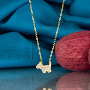 Gümüş Kolye  Swarovskı Taşlı Köpek Temalı Altın Kaplama Kadın Kolye