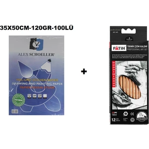 Alex Scholler Resim Kağıdı 120 gr 35 x 50 cm 100'lü + Fatih Teknik Çizim Kalemi Seti