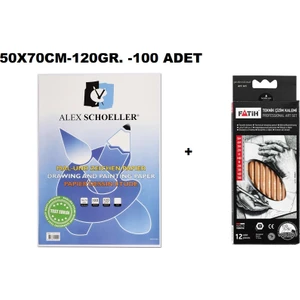 Alex Scholler Resim Kağıdı 120 gr 50 x 70 cm 100'lü + Fatih Teknik Çizim Kalemi Seti