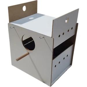 Muhabbet Yuvalık-Çift Sürgülü - Plastik Folluk -Ahşap Mdf Yuva 19 cm x 22 cm + 22 cm