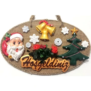 Çam Ağacı, Noel Baba ve Hoşgeldiniz Yazılı El Yapımı Yılbaşı Kapı Süsü