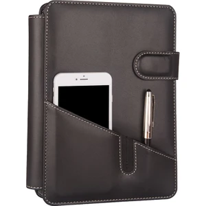 Diplomat Telefon Kılıflı 4 Halkalı Organizer Kareli Defterli 15 x 21 cm  Siyah