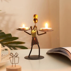 Kadın Figürlü Metal Ferforje Tealight Mumluk Ev Dekoru Süs