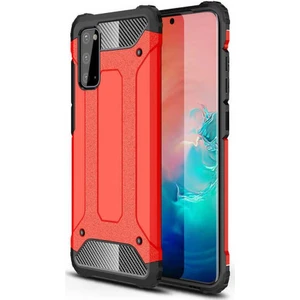 Case 4U Samsung Galaxy S20 FE Kılıf Çift Katmanlı Zırh Koruma Tank Crash Arka Kapak Kırmızı