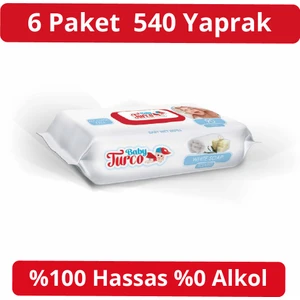 Baby Turco Beyaz Sabun Kokulu Islak Havlu 90'lı 6*90 540 Yaprak