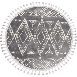Halı Moroccan 1495A Gri-Beyaz 160 x 160 cm Saçaklı Daire Modern Halı