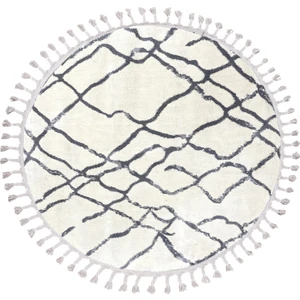 Halı Moroccan 1458A Beyaz-Gri 120 x 120 cm Saçaklı Daire Modern Halı