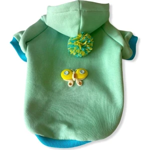 Su Yeşili Kelebek Kapsonlu Sweatshirt Kedi Süeteri Kedi Kıyafeti XXL