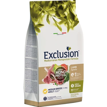 Exclusion Monoprotein Düşük Tahıllı Kuzu Etli ve Narlı Orta Irk Yetişkin Köpek Maması 12