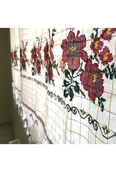 Yavuz Tekstil Kanaviçe Işlemeli Dört Farklı Renk Pamuk Perde150 x 180 cm.