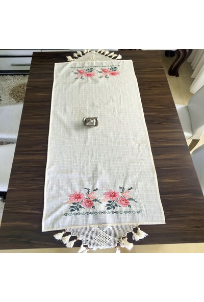 Yavuz Tekstil Kanaviçe Runner- Buzdolabı Örtüsü Pembe