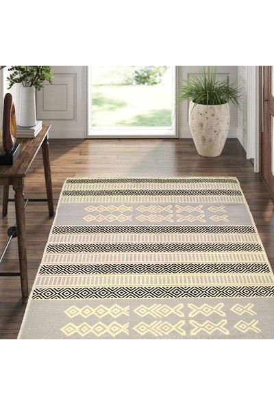 Giz Home Dove Pamuklu Halı 80X150 Gri Siyah 043