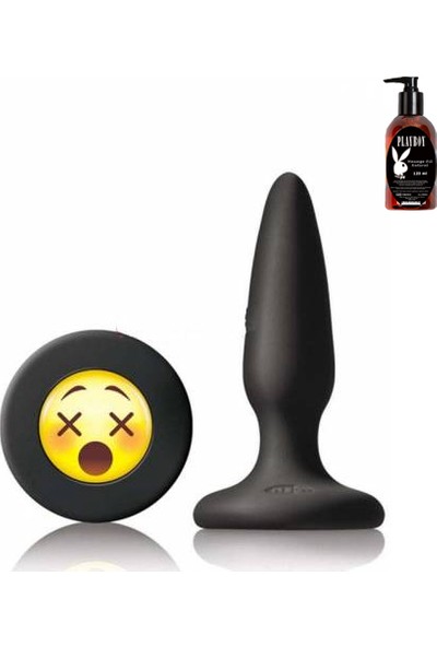 Ns Novelties Moji's Wtf Mini Silikon Plug Emoji Yüzü Siyah ve Playboy Masaj Yağı