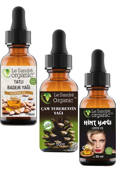 Le Sandre Organics Badem Yağı+Çam Terebentin Yağı+Hint Yağı Saç Bakımı 3 Lü Set