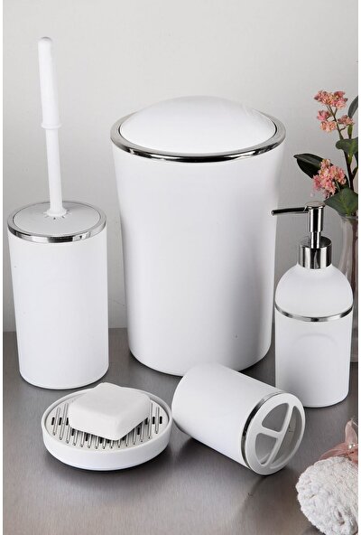 VIPGROSS 5 Parça Soft-Touch Akrilik Banyo Seti Beyaz Gümüş