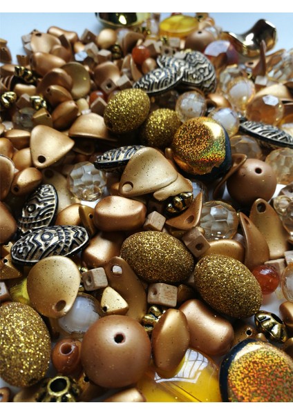 Bileklik - Kolye - Anahtarlık Yapımı İçin Altın - Dore - Simli Karışık Plastik Boncuk 250 gr modelleri