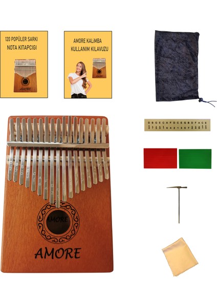 17 Tuşlu Kalimba Pro Parmak Piyano + 120 Popüler Şarkı Notası + Türkçe Kullanım Klavuzu Komple Set