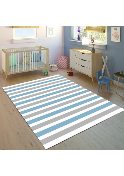 Bebişim Mavi Gri Çizgi BH2356 100 x 150 Çocuk Odası Halısı
