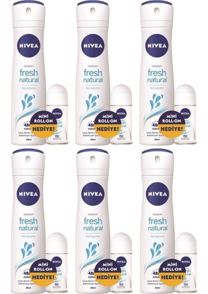 Kadın Deodorant Fresh Natural 150 ml + Roll On 25 ml X6