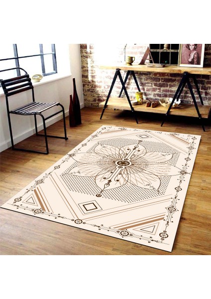 Kaymaz Dot Taban Yıkanabilir Dijital Baskı Nakış Desenli Salon Halısı 80 x 100