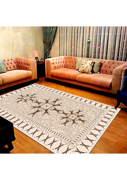 Kaymaz Dot Taban Yıkanabilir  Dijital Baskı Kristal Desenli Salon Halısı 80 x 120