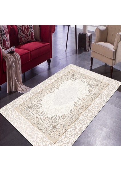 Kaymaz Dot Taban Yıkanabilir Dijital Baskı Yaprak Motifli Ayna Desenli Salon Halısı 80 x 120