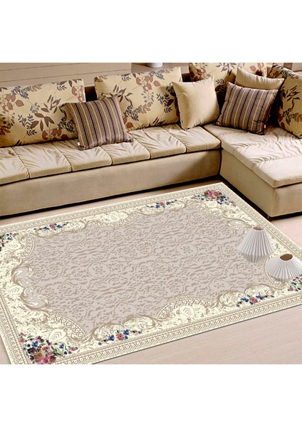 Kaymaz Dot Taban Yıkanabilir Dijital Baskı Dikdörtgen Ayna Desenli Salon Halısı 80 x 100