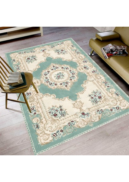 Kaymaz Dot Taban Yıkanabilir Dijital Baskı Çiçek Sarmalı Desenli Salon Halısı 80 x 100