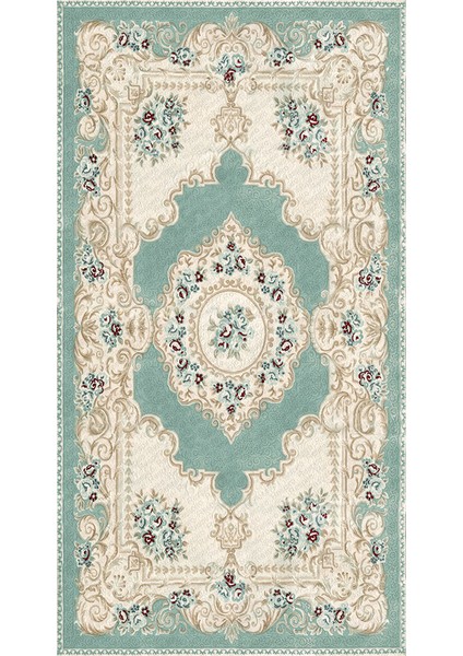 Kaymaz Dot Taban Yıkanabilir Dijital Baskı Çiçek Sarmalı Desenli Salon Halısı 80 x 100