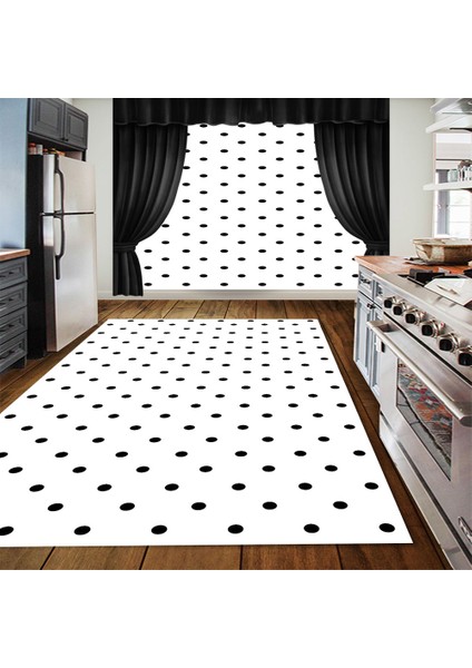 Kaymaz Dot Taban Yıkanabilir Dijital Baskı Puantiyeli Desen Mutfak Halısı 80 x 600