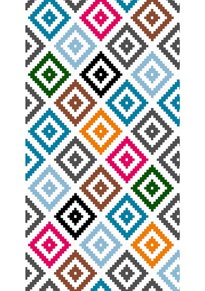 Kaymaz Dot Taban Yıkanabilir Dijital Baskı Renkli Simetrik Desenli Salon Halısı 80 x 600
