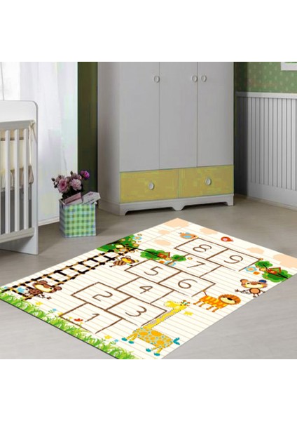 Kaymaz Dot Taban Yıkanabilir Dijital Baskı Seksek Desenli Çocuk Halısı 140 x 220