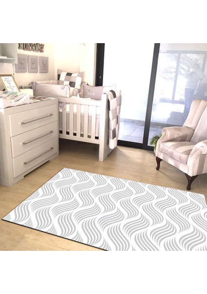 Kaymaz Dot Taban Yıkanabilir Dijital Baskı Rüzgar Desenli Çocuk Halısı 80 x 250
