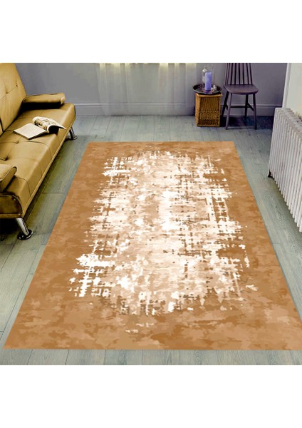 Kaymaz Dot Taban Yıkanabilir Dijital Baskı Çizgili Mat Eskitme Desenli Salon Halısı 80 x 100