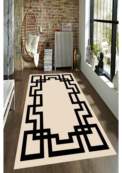Kaymaz Dot Taban Yıkanabilir Dijital Baskı Lazer Kare Desenli Salon Halısı 80 x 100