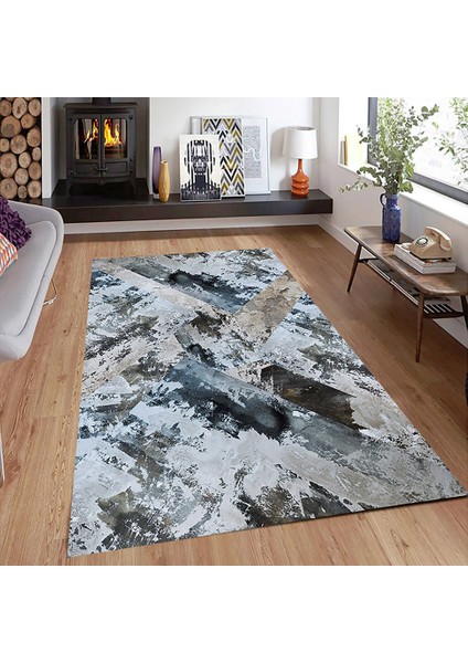 Kaymaz Dot Taban Yıkanabilir Dijital Baskı Boyalı Eskitme Desenli Salon Halısı 80 x 200