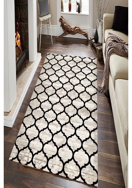 Kaymaz Dot Taban Yıkanabilir Dijital Baskı Oval Geometrik Desenli Salon Halısı 80 x 100