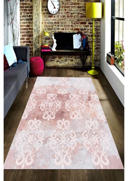 Kaymaz Dot Taban Yıkanabilir  Dijital Baskı Eskitme Motif Desenli Salon Halısı 80 x 150