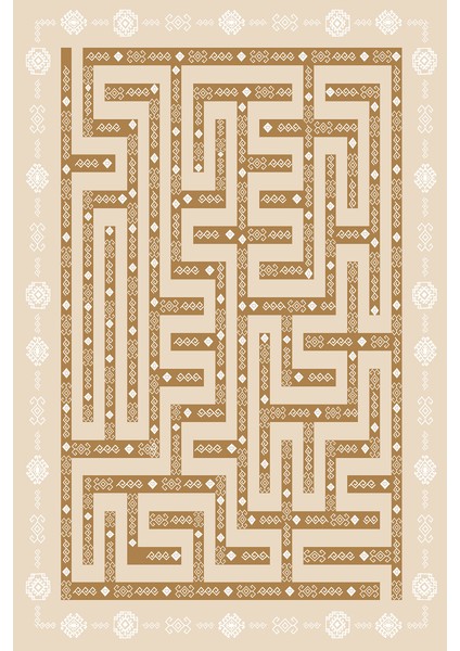 Kaymaz Dot Taban Yıkanabilir Dijital Baskı Labirent Çizgi Desenli Salon Halısı 80 x 600