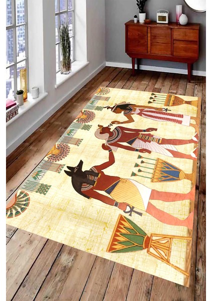 Kaymaz Dot Taban Yıkanabilir Dijital Baskı Antik Sanat Desenli Salon Halısı 80 x 100