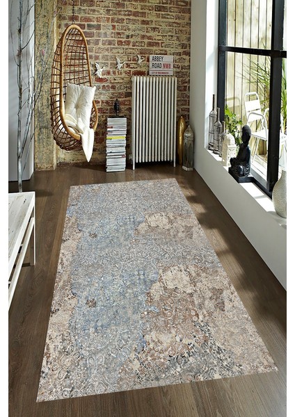 Kaymaz Dot Taban Yıkanabilir Dijital Baskı Gölge Eskitme Desenli Salon Halısı 80 x 200