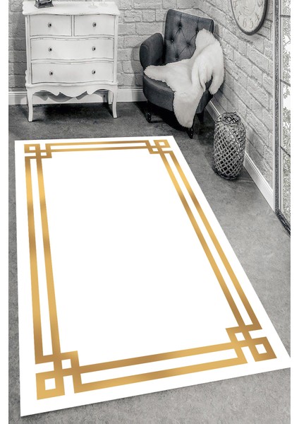 Kaymaz Dot Taban Yıkanabilir Dijital Baskı Portre Çerçeve Desenli Salon Halısı 100 x 600