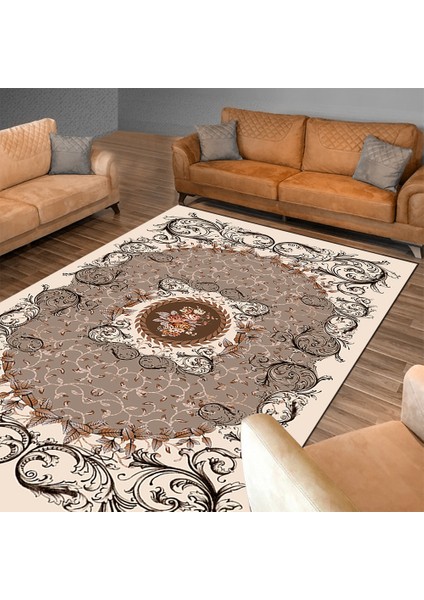 Kaymaz Dot Taban Yıkanabilir Dijital Baskı Osmanlı Barok Desenli Salon Halısı 80 x 100
