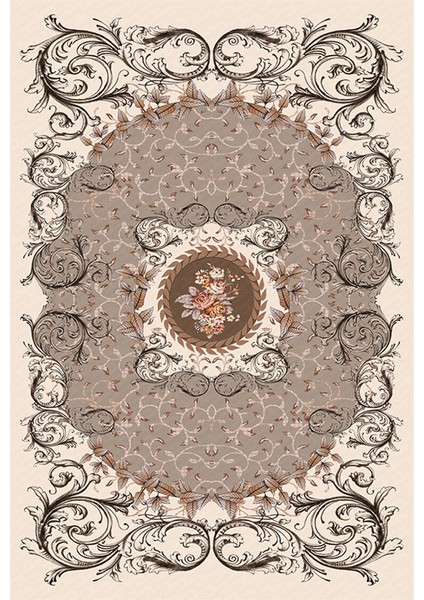 Kaymaz Dot Taban Yıkanabilir Dijital Baskı Osmanlı Barok Desenli Salon Halısı 80 x 100