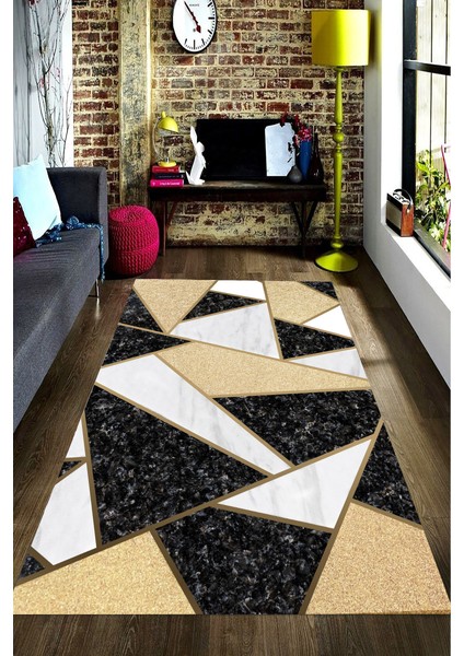 Kaymaz Dot Taban Yıkanabilir Dijital Baskı Üçgen Desenli Salon Halısı 80 x 100